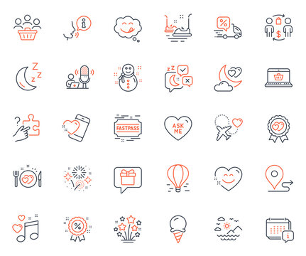 Holidays icons set. Included icon as Journey, Honeymoon travel and Moon web elements. Search puzzle, Buying process, Sea mountains icons. Heart, Ice cream, Sleep web signs. Buyers. Vector