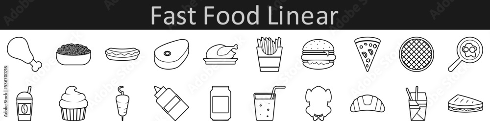 Poster fast food linear icons set. web icon set. website set icon vector