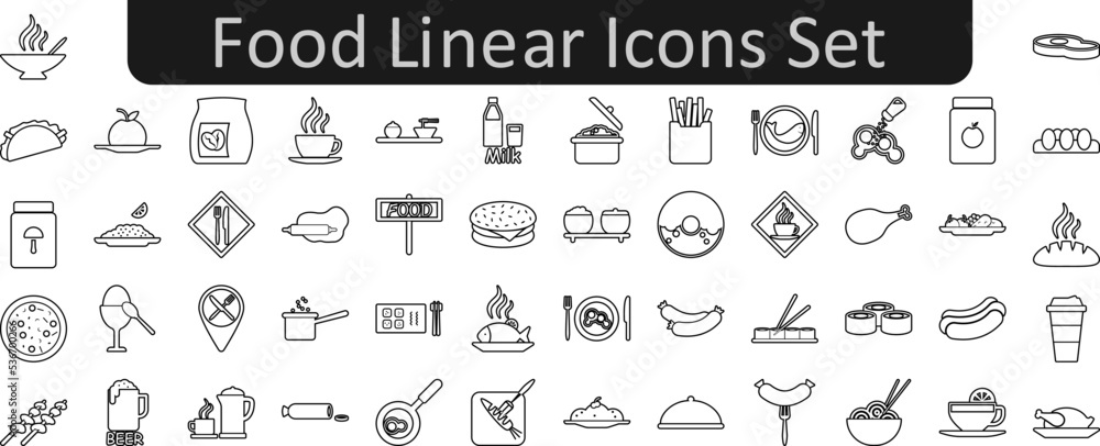 Poster food linear icons set. web icon set. website set icon vector