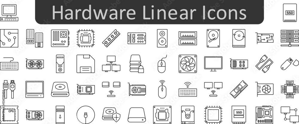 Poster hardware linear icons set. web icon set. website set icon vector