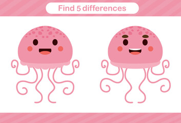 Find five differences of animal Education game for kids Educational page