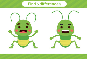 Find five differences of insect Education game for kids Educational page