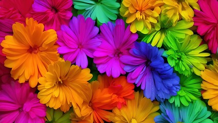 Fototapeta premium Rainbow flowers, macro photography, illustration