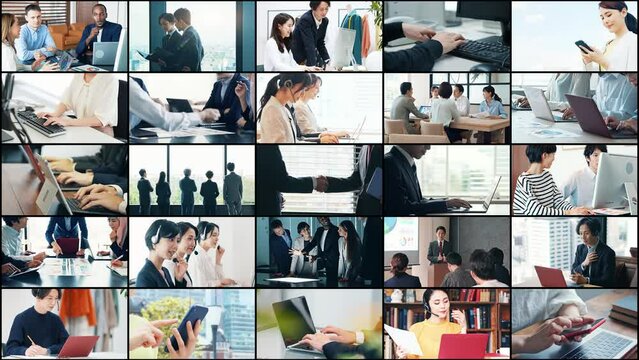 様々なビジネスシーン　握手シーンからの拡大縮小トランジション