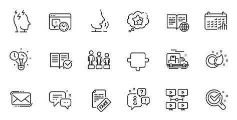 Outline set of Equality, Stress and Project deadline line icons for web application. Talk, information, delivery truck outline icon. Vector