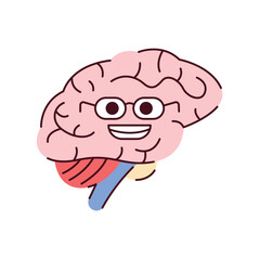 Human organ brain color line icon. Mascot of emotions.