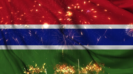 Gambia flag seamless animation with fireworks. Best stock of Gambian flag nation wave. Independence...