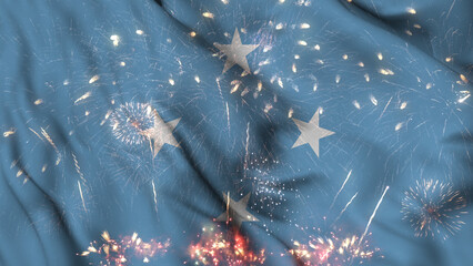 The Federated States of Micronesia flag seamless animation with fireworks. Flag nation wave....