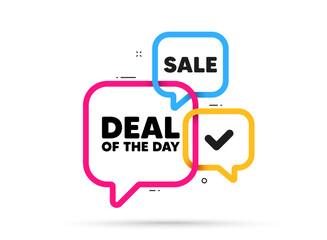 Fototapeta premium Deal of the day tag. Ribbon bubble chat banner. Discount offer coupon. Special offer price sign. Advertising discounts symbol. Day deal adhesive tag. Promo banner. Vector