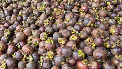 mangosteen fruit at a fruit shop, mangosteen fruit is sold by the roadside