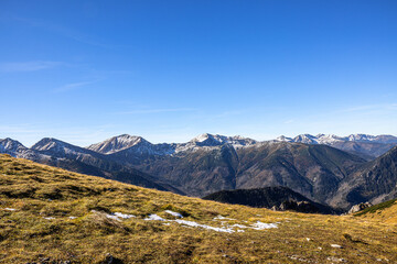 Panoramic view on Tatra Mountains in Poland towards Czerwone Wierchy.