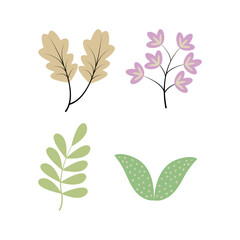 Collection of green flower and leaf elements for flat illustration vector