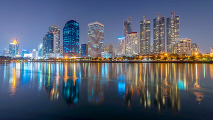Fototapeta na wymiar Bangkok city - Cityscape downtown Business district urban area , reflection landscape Bangkok Thailand