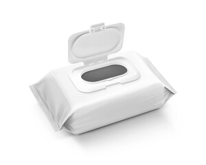 blank packaging paper wet wipes pouch with an open plastic cover for product design mock-up - 536703840