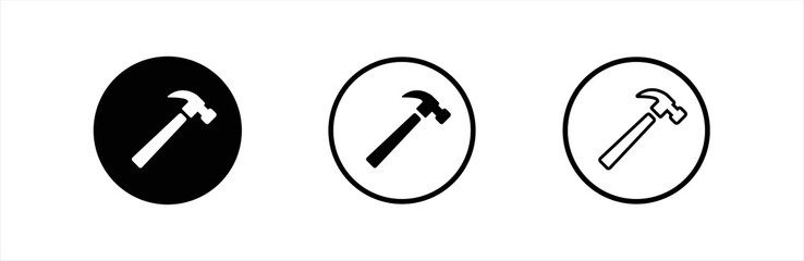Hammer icon. Hammer icon set. Hammer button symbol. Filled flat sign. Vector illustration.	