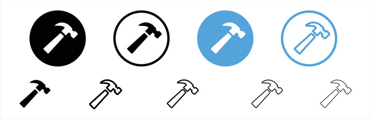 Hammer icon. Hammer icon set. Hammer button symbol. Hammer icon for apps and websites. Filled flat sign. Vector illustration.