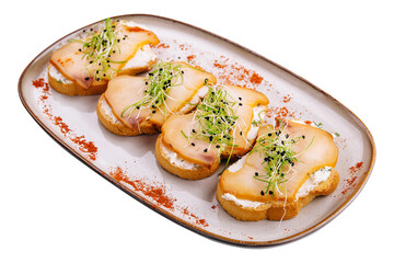 Delicious smoked halibut slices on toast bread