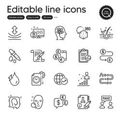Set of Science outline icons. Contains icons as Money currency, Fake information and Currency rate elements. Project deadline, Journey path, Stress web signs. Augmented reality. Vector