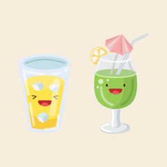 Cocktail, juice with ice. Vector icon cute illustration. Sticker kawaii cartoon logos. Drink concept.  Flat cartoon style suitable for web landing page, banner, sticker.