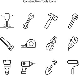 Building and repair tools icons, construction tools kit. Home remodeling, carpentry and masonry building tools, electric drill, screwdriver and saw