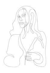 2OutLineWomen the image of a woman, a girl, contour, style, one line, eyes, lips, nose, hair, face