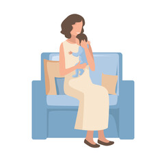 Happy mom with a baby in her arms after childbirth. The joy of motherhood. Love and care for children. Mother's day. Isolated vector illustration.