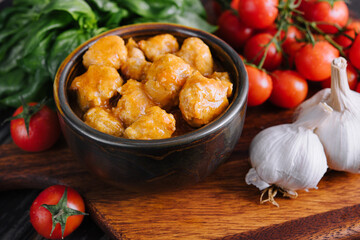 Homemade chicken meatballs in tomato sauce