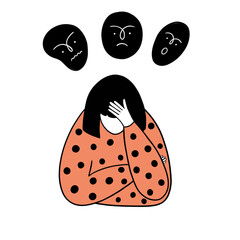 A sad girl with a nervous problem feels anxious, stressed, and confused about her thoughts.