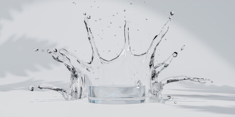 Liquid, water or Milk splashing in the podium white isolated on white background, 3d rendering.