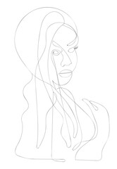 style one line image of woman face beauty hair head lips eyes on white background