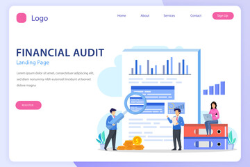 Fototapeta na wymiar Financial audit landing page website flat vector template