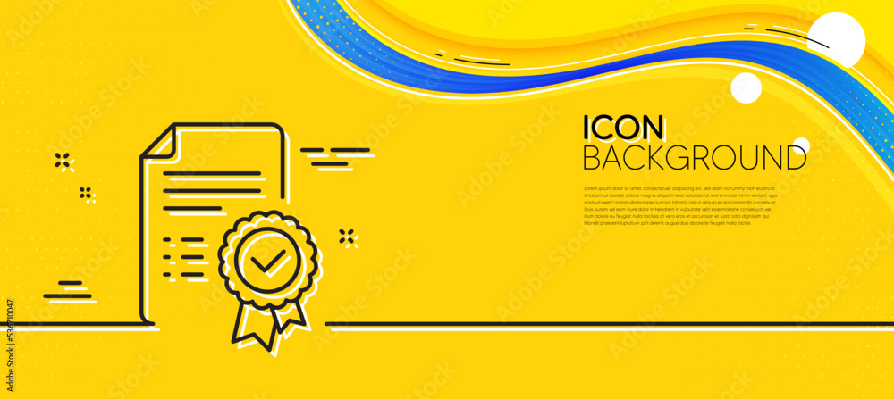 Poster certificate line icon. abstract yellow background. verified document sign. accepted or confirmed sym