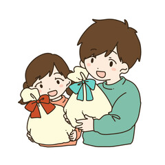 プレゼントを持つ男の子と女の子