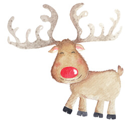 Reindeer paint by watercolor illustration for  christmas.cartoon deer cute.