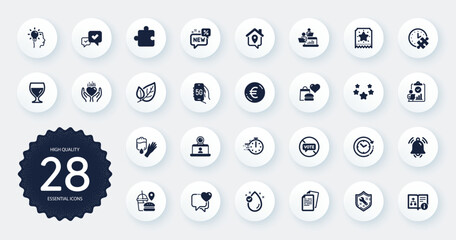 Set of Business icons, such as Technical algorithm, Stop voting and Puzzle time flat icons. Puzzle, Teamwork, Blood web elements. Video conference, Stars, Fast food signs. Heart. Vector