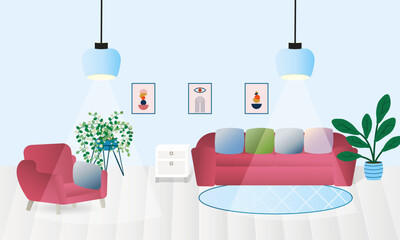 modern living room interior in flat style