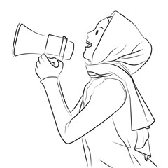 muslim woman announcing with megaphone 