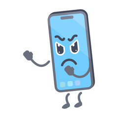 Phone with fight pose. smartphone cartoon character. Iphone character.