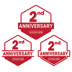 Set of 2 years Anniversary logotype design. 2nd birthday celebration logo collection. Set of anniversary design template. Vector illustration. 