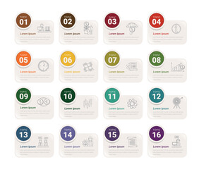 Text box design with 16 options or steps Can be used for presentations banner, workflow layout, process diagram, flow chart, info graph.