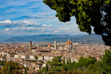 Fototapeta na wymiar Panoramic view from Piazzale Michelangelo towards the city center of Florence Tuscany Italy