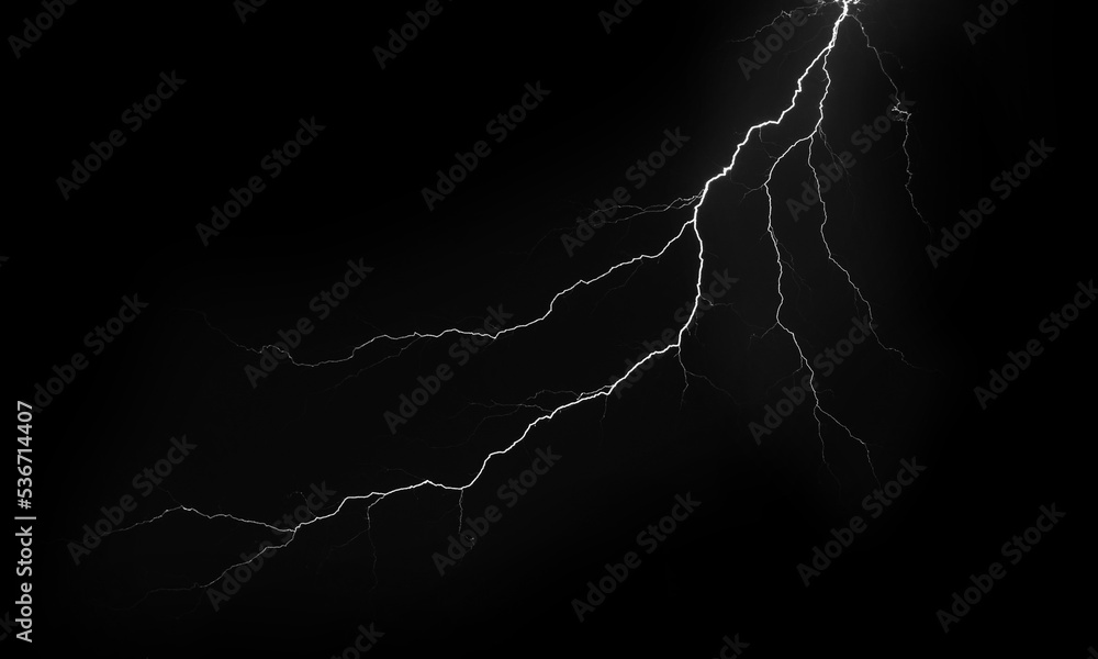 Wall mural lightning effect on black background. thunderbolt with rays of light. thunderstorm natural phenomeno