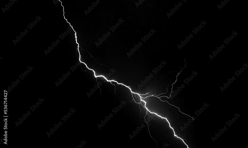 Wall mural lightning effect on black background. thunderbolt with rays of light. thunderstorm natural phenomeno