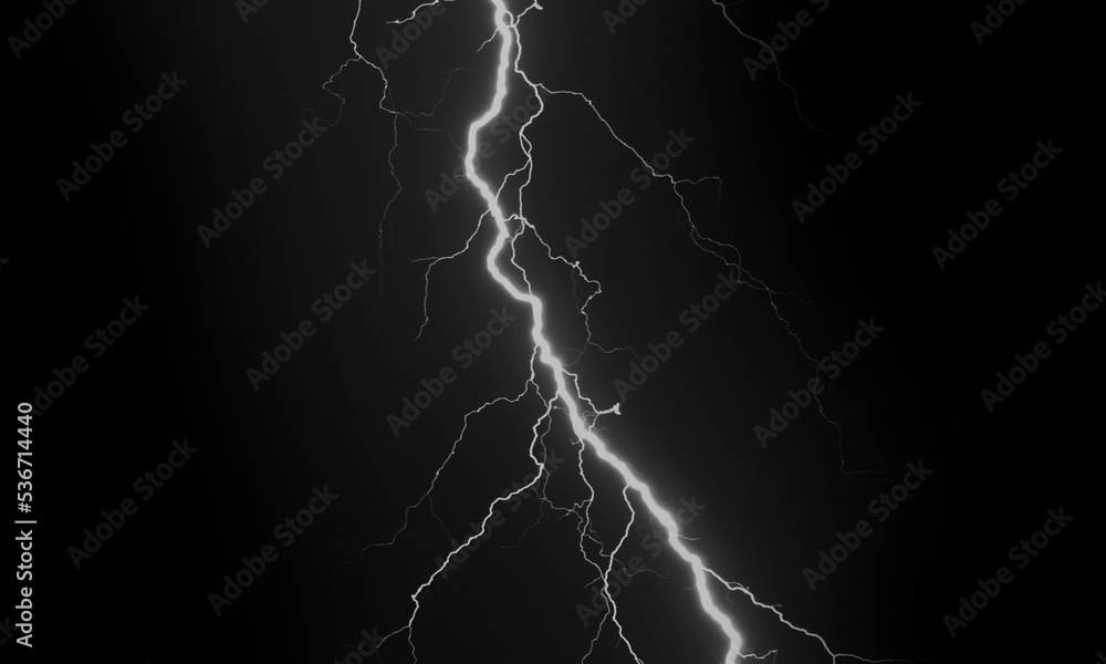 Wall mural lightning effect on black background. thunderbolt with rays of light. thunderstorm natural phenomeno