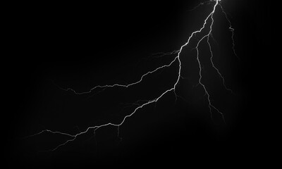 lightning effect on black background. Thunderbolt with rays of light. Thunderstorm natural...