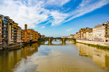 Naklejka premium Panorama on the Lungarno of Florence Tuscany Italy