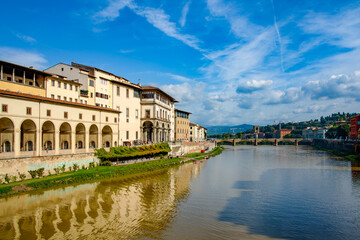 Fototapeta na wymiar Panorama on the Lungarno of Florence Tuscany Italy