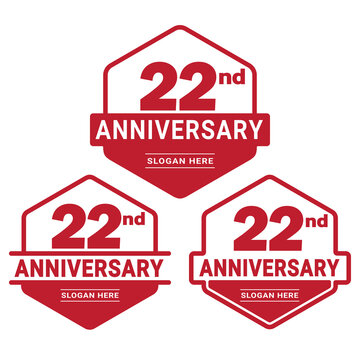 Set of 22 years Anniversary logotype design. 22nd birthday celebration logo collection. Set of anniversary design template. Vector illustration. 
