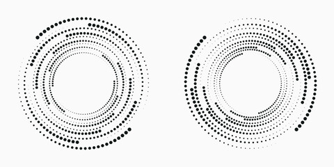 Halftone logo set. Circular dotted logo isolated on the white background. Garment fabric design.Halftone circle dots texture. Vector design element for various purposes.