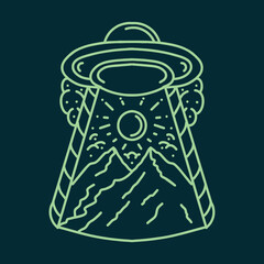 spacecraft illustration Monoline Vector, mountain vintage badge, creative emblem Design For T-shirt Design